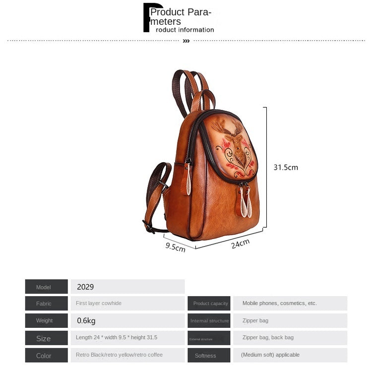 Full-grain Cowhide Personality Bag Vintage Embossed Cowhide Women's Bag Fashion Backpack