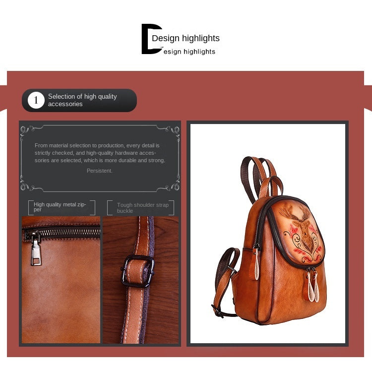 Full-grain Cowhide Personality Bag Vintage Embossed Cowhide Women's Bag Fashion Backpack