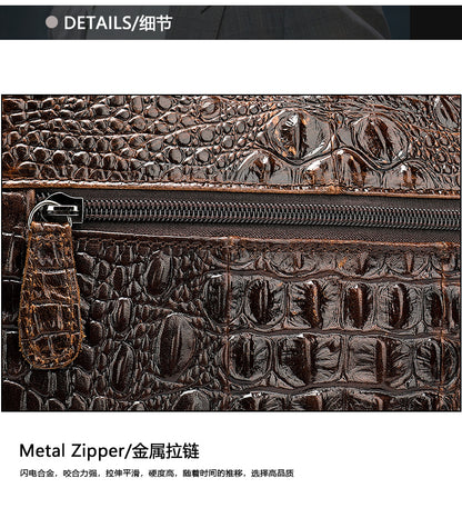 Men's Computer Briefcase Crocodile Pattern Bag Full-grain Cowhide Leather Portable Shoulder Bag