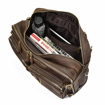 Men's Briefcase Crazy Horse Leather Multifunctional Handbag Full-grain Cowhide Computer Bag
