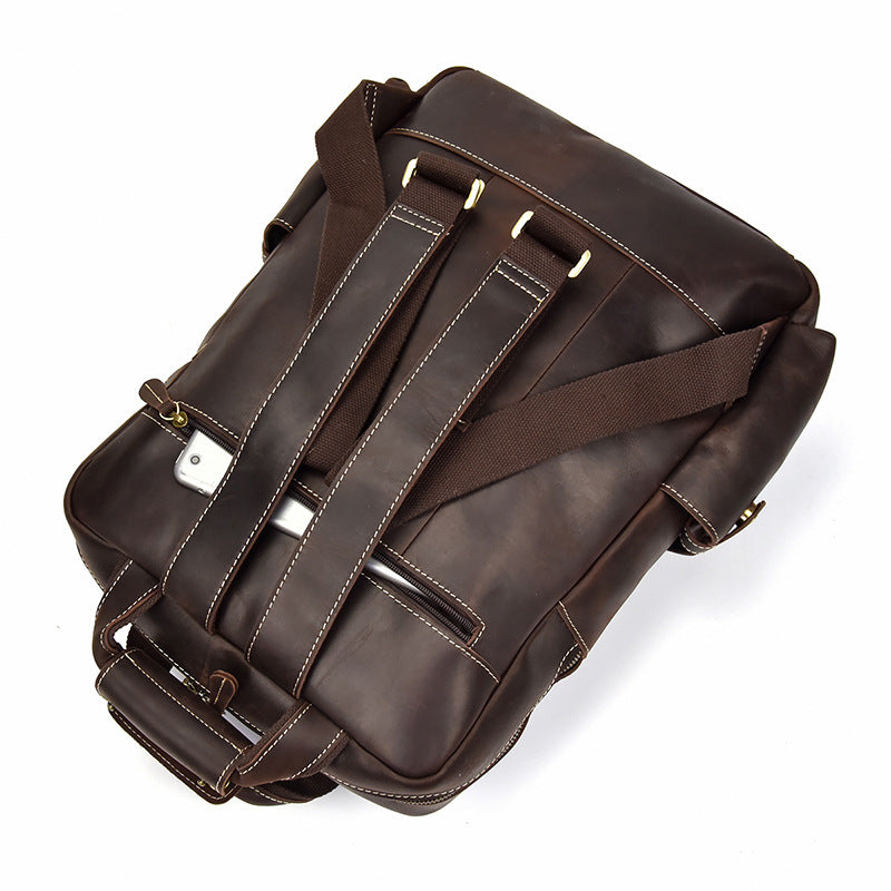 Men's Retro Backpack Crazy Horse Leather Travel Bag Large Capacity Bag