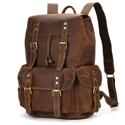 Men's Backpack, Crazy Horse Leather Backpack, Large Capacity Flip Travel Bag