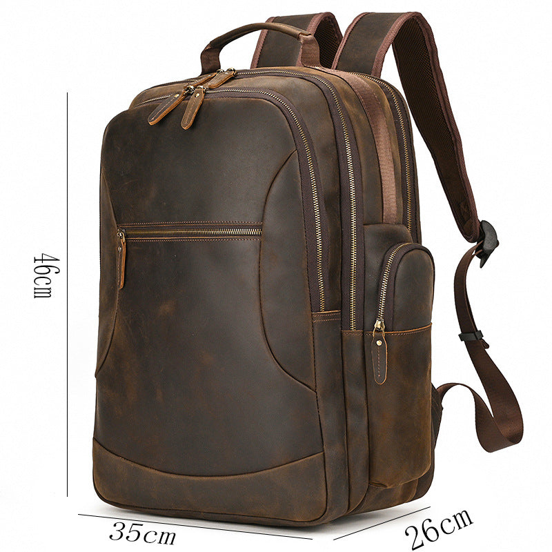 Crazy Horse Leather Large Capacity Backpack Men's Retro Genuine Leather 17 inch Travel Bag