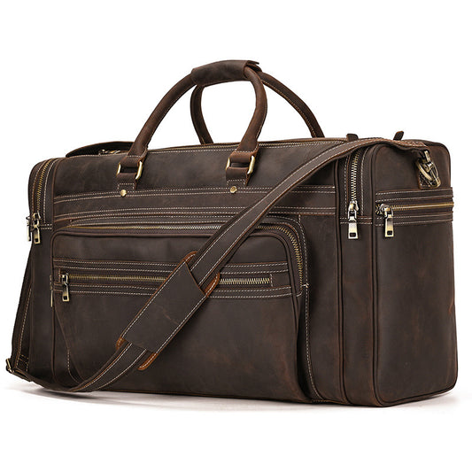 Crazy Horse Leather Travel Bag Large Capacity Men's Genuine Leather Luggage Bag