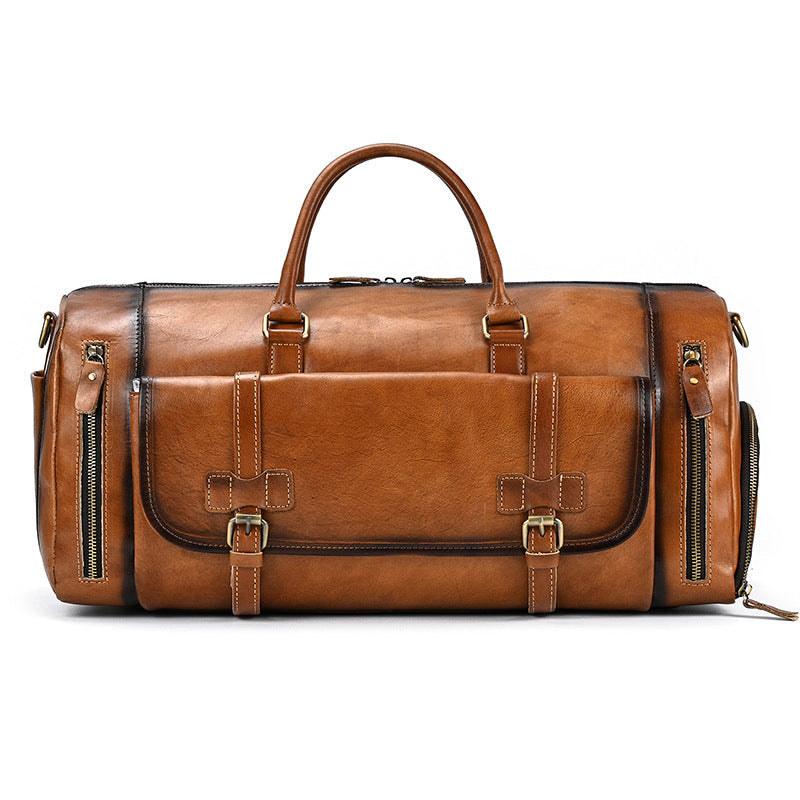 Vintage Leather Duffle Bag Men's Fashion Cowhide Travel Bag