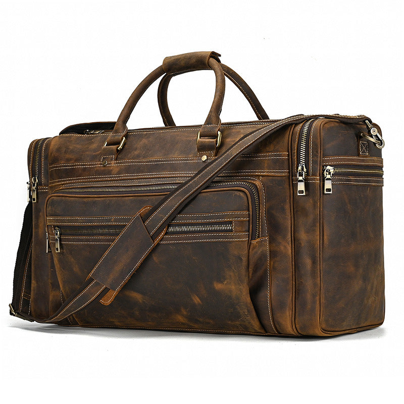 Crazy Horse Leather Travel Bag Large Capacity Men's Genuine Leather Luggage Bag
