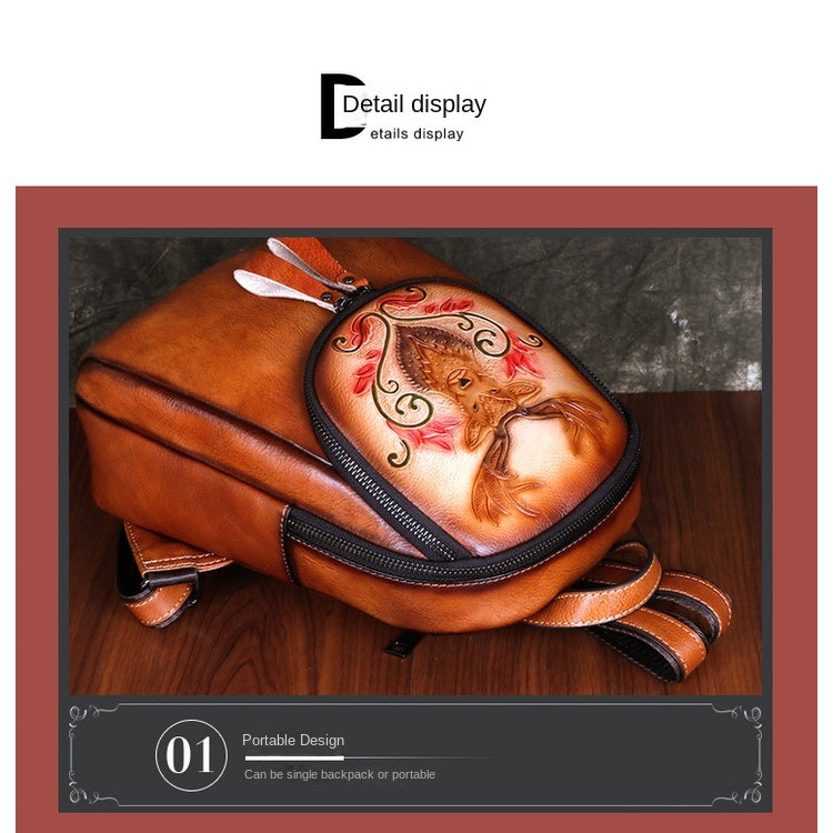 Full-grain Cowhide Personality Bag Vintage Embossed Cowhide Women's Bag Fashion Backpack
