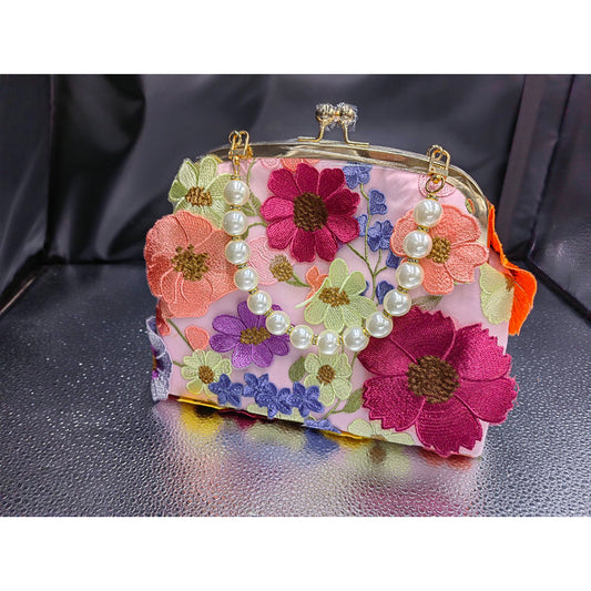 Women's Clasp Purse Hand-made boutique fashion handbag pearl chain handle bag