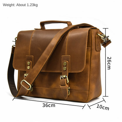 Men's Crazy Horse Leather Briefcase Full-grain Cowhide Crossbody Bag