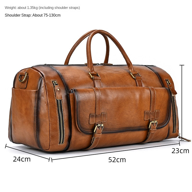 Vintage Leather Duffle Bag Men's Fashion Cowhide Travel Bag