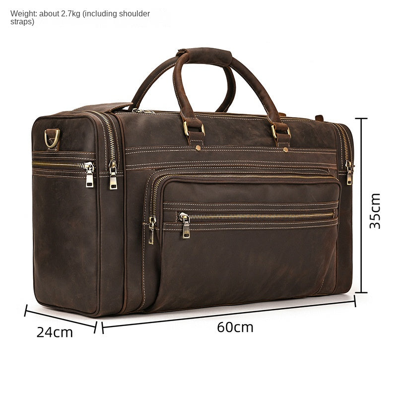 Crazy Horse Leather Travel Bag Large Capacity Men's Genuine Leather Luggage Bag