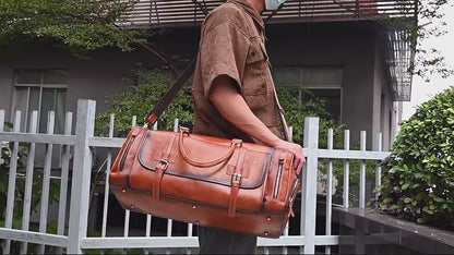 Vintage Leather Duffle Bag Men's Fashion Cowhide Travel Bag