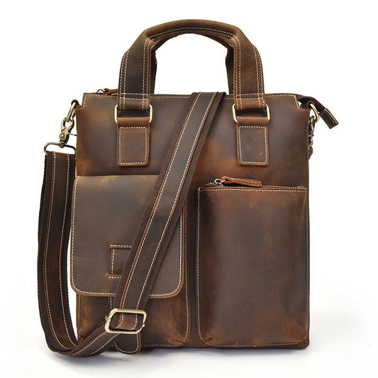 Crazy Horse Leather Retro Handbag Crossbody Bag Messenger Bag Leather Briefcase