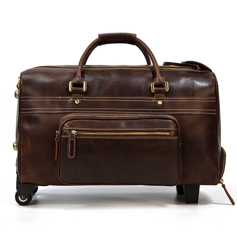 Men's Large-capacity Suitcase Genuine Leather Luggage Case Retro Cowhide Travel Bag
