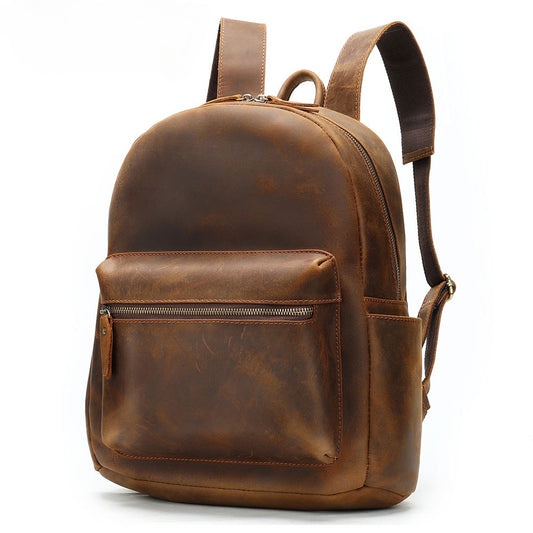 Genuine Leather Men's Backpack, Top-grain Leather, Large Capacity Leisure Backpack