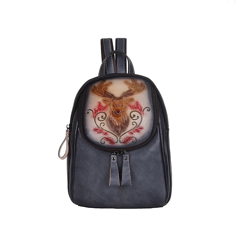 Full-grain Cowhide Personality Bag Vintage Embossed Cowhide Women's Bag Fashion Backpack