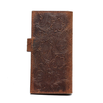 Top-grain Cowhide Wallet Long Cell Phone Bag Retro Wallet.