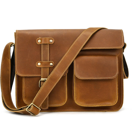 Men's Genuine Leather Shoulder Bag, Crazy Horse Leather Crossbody Bag, Full-grain Cowhide Briefcase