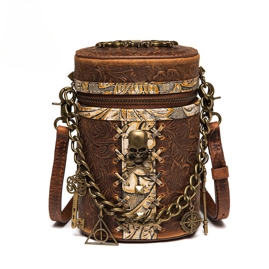 Full-grain Cowhide Bucket Bag, Niche Chain, Women's Single Shoulder Diagonal Crossbody Bag