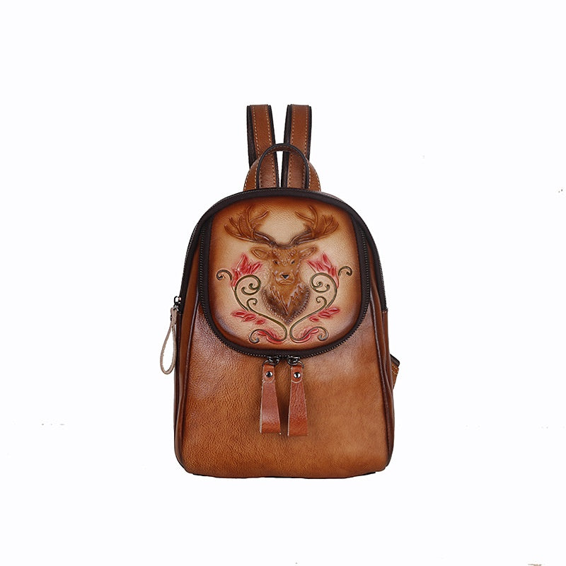 Full-grain Cowhide Personality Bag Vintage Embossed Cowhide Women's Bag Fashion Backpack