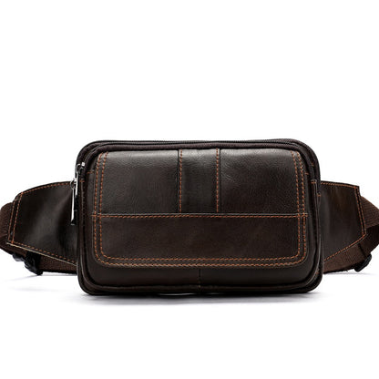 Genuine Leather Men's Waist Bag, Top-grain Leather Outdoor Single Shoulder Crossbody Chest Bag, Motorcycle Waist Bag
