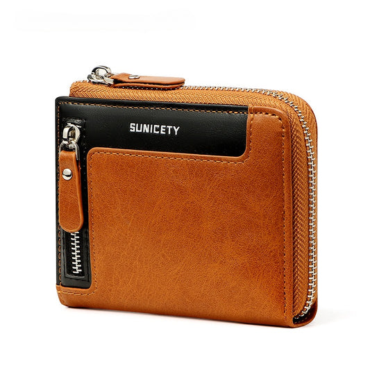 Men's Fashion Leather Zipper Wallet RFID Multi-card Card Holder