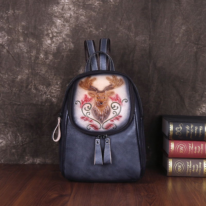 Full-grain Cowhide Personality Bag Vintage Embossed Cowhide Women's Bag Fashion Backpack