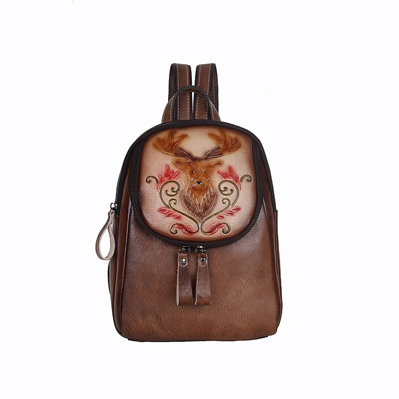 Full-grain Cowhide Personality Bag Vintage Embossed Cowhide Women's Bag Fashion Backpack