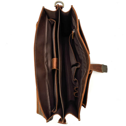 Men's Briefcase Crazy Horse Leather 14 Inch Computer Bag Crossbody Bag