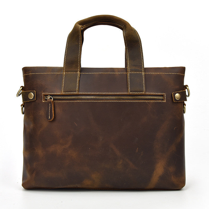 Crazy Horse Leather Briefcase, Vintage Leather Handbag, Full-grain Cowhide Shoulder Bag