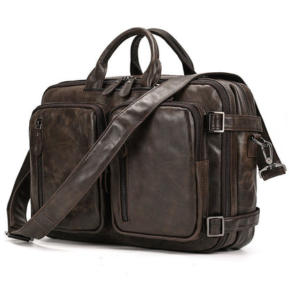 Men's Leather Briefcase Multifunctional Handbag with Large Capacity Full-grain Cowhide Business Bag