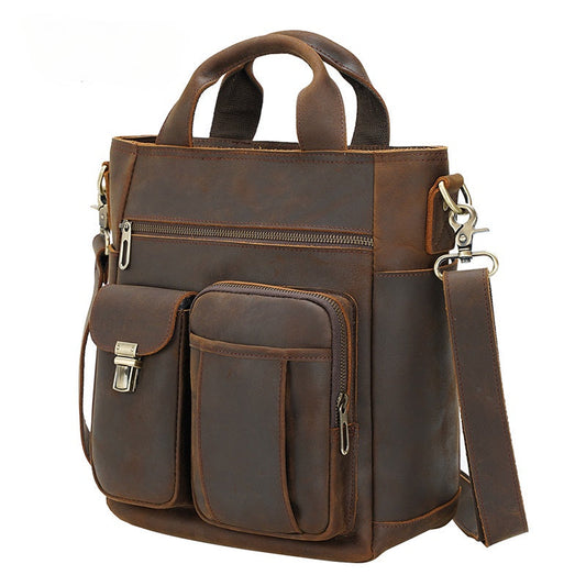 Men's Crazy Horse Leather Large Capacity Outdoor Crossbody Bag Single Shoulder Bag