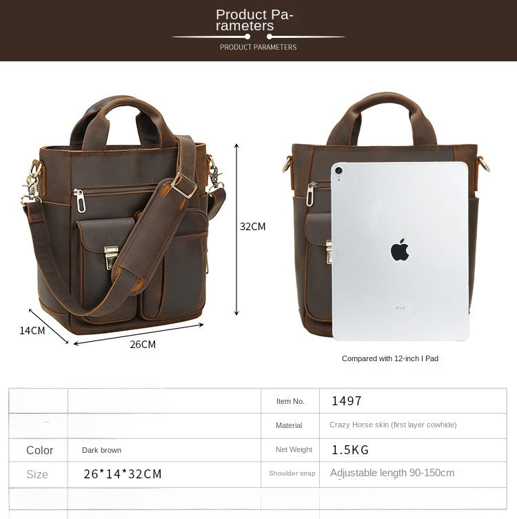 Men's Crazy Horse Leather Large Capacity Outdoor Crossbody Bag Single Shoulder Bag