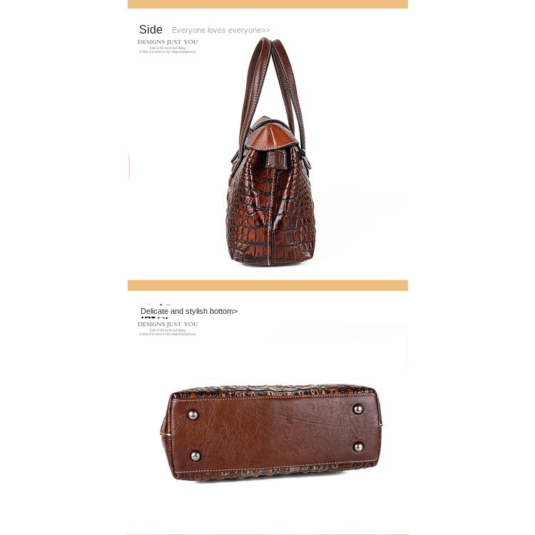 Full-grain Cowhide Women's Bag Embossed Crocodile Pattern Retro Single Shoulder Crossbody Bag