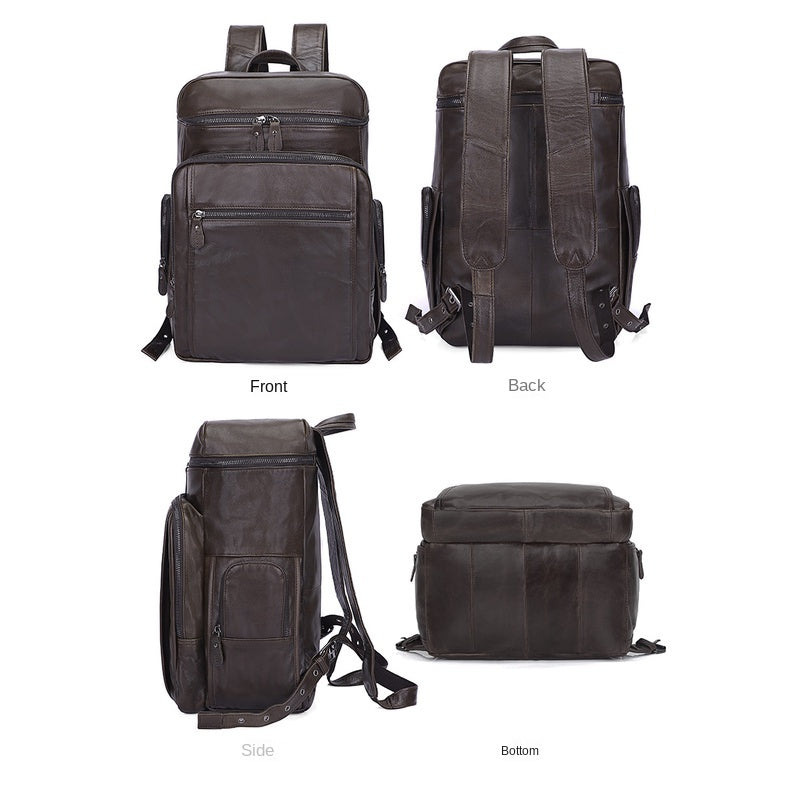 Computer Bag Full-grain Cowhide Leather Large Capacity Waterproof Backpack