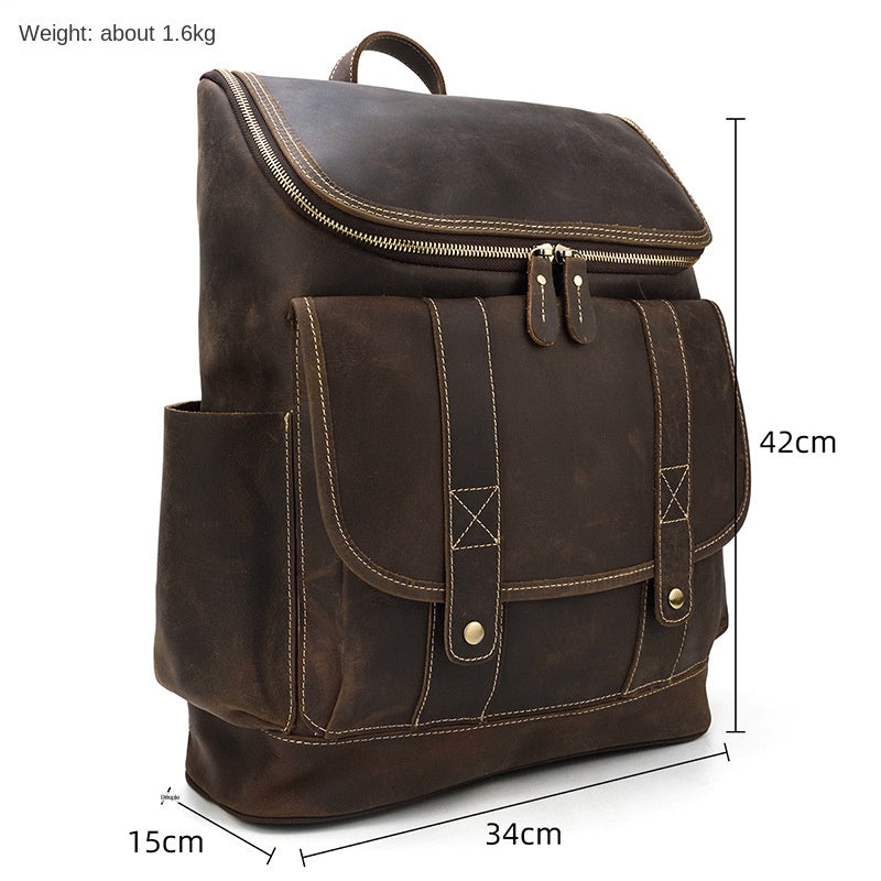 Men's Genuine Leather Backpack, Crazy Horse Leather Large Capacity  Bag