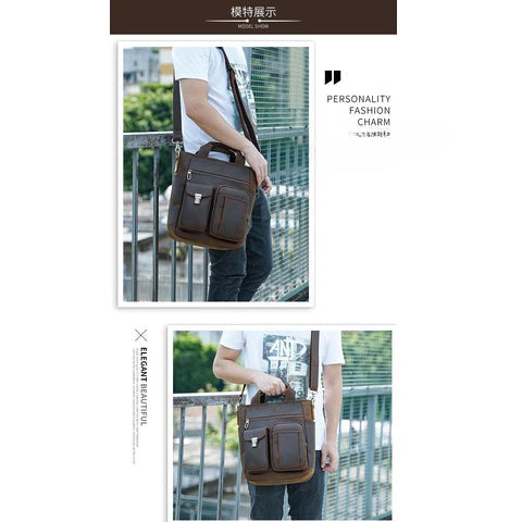 Men's Crazy Horse Leather Large Capacity Outdoor Crossbody Bag Single Shoulder Bag