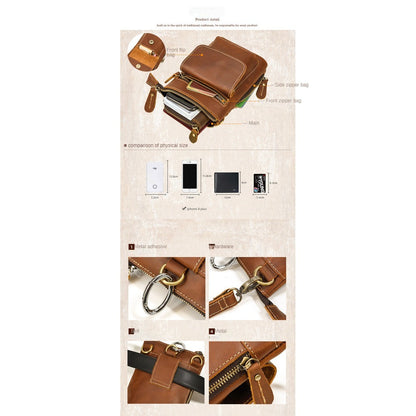 Men's Genuine Leather Waist Bag, Crazy Horse Leather Crossbody Bag, Multifunctional Belt Hanging Bag, Cowhide Phone Bag