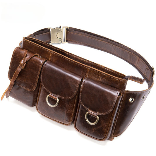 Men's Genuine Leather Waist Bag Retro Full-grain Cowhide Chest Bag