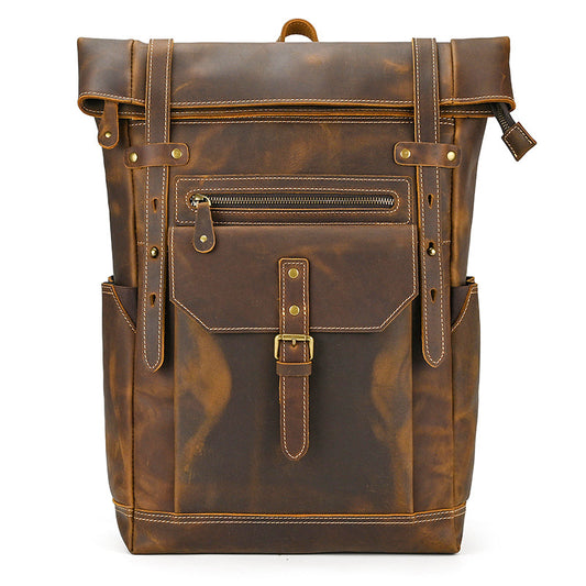 Retro Men's Backpack Crazy Horse Leather Large-capacity 16 Inch Computer Bag