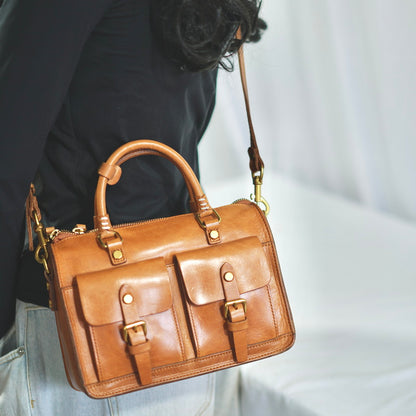 Retro Women's Bag, Full-grain Cowhide Messenger Bag, Vegetable Tanned Leather Handbag, Crossbody Bag