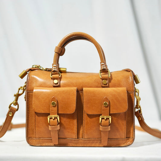 Retro Women's Bag, Full-grain Cowhide Messenger Bag, Vegetable Tanned Leather Handbag, Crossbody Bag