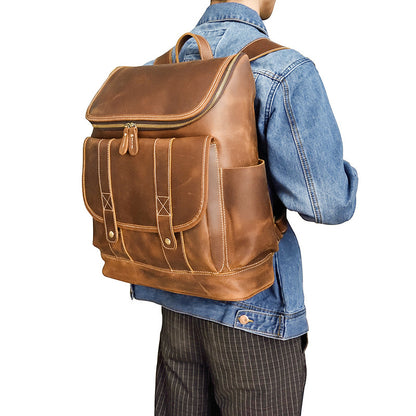 Men's Genuine Leather Backpack, Crazy Horse Leather Large Capacity  Bag