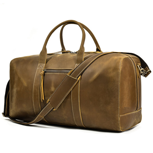 Crazy Horse Leather Duffle Bag, Vintage Genuine Leather, Large Capacity Cowhide Travel Bag