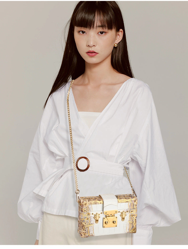 Himalayan Gilded Crocodile Skin Women's Bag Luxury Brand Single Shoulder Crossbody Bag
