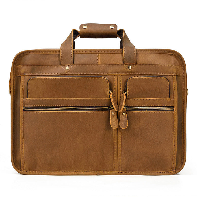 Men's Large Capacity Handbag, Genuine Leather Retro Briefcase, Crazy Horse Leather Crossbody Bag