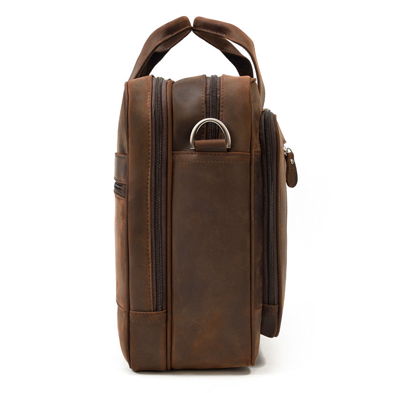 Men's Genuine Leather Briefcase, Crazy Horse Leather Computer Bag, Crossbody Bag