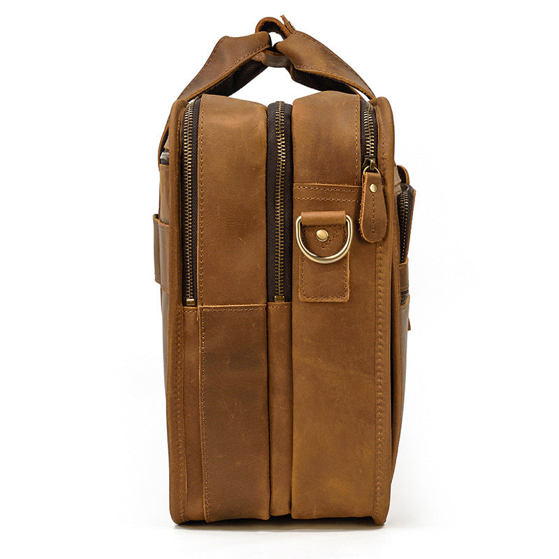Men's Large Capacity Handbag, Genuine Leather Retro Briefcase, Crazy Horse Leather Crossbody Bag