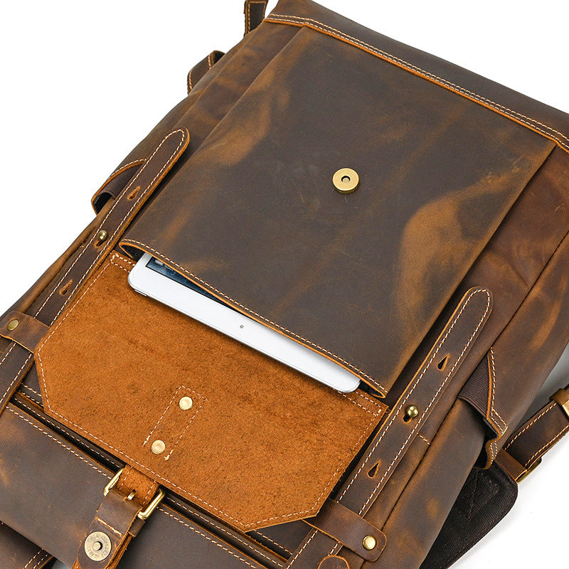 Retro Men's Backpack Crazy Horse Leather Large-capacity 16 Inch Computer Bag