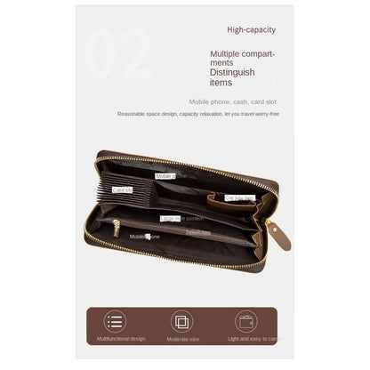Men's Handbag, Long Wallet, Large Capacity top-grain cowhide, Multiple Card Positions